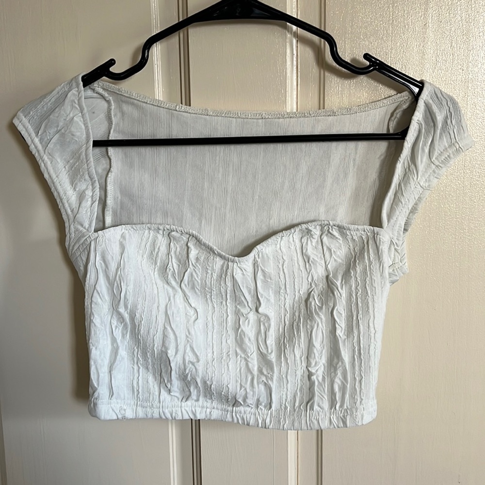White Cropped Cap Sleeve Shirt